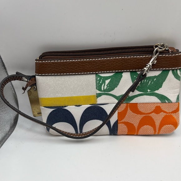 Coach Handbags - COACH Multi Fabric Stripe Signature Floral Gingham Wristlet